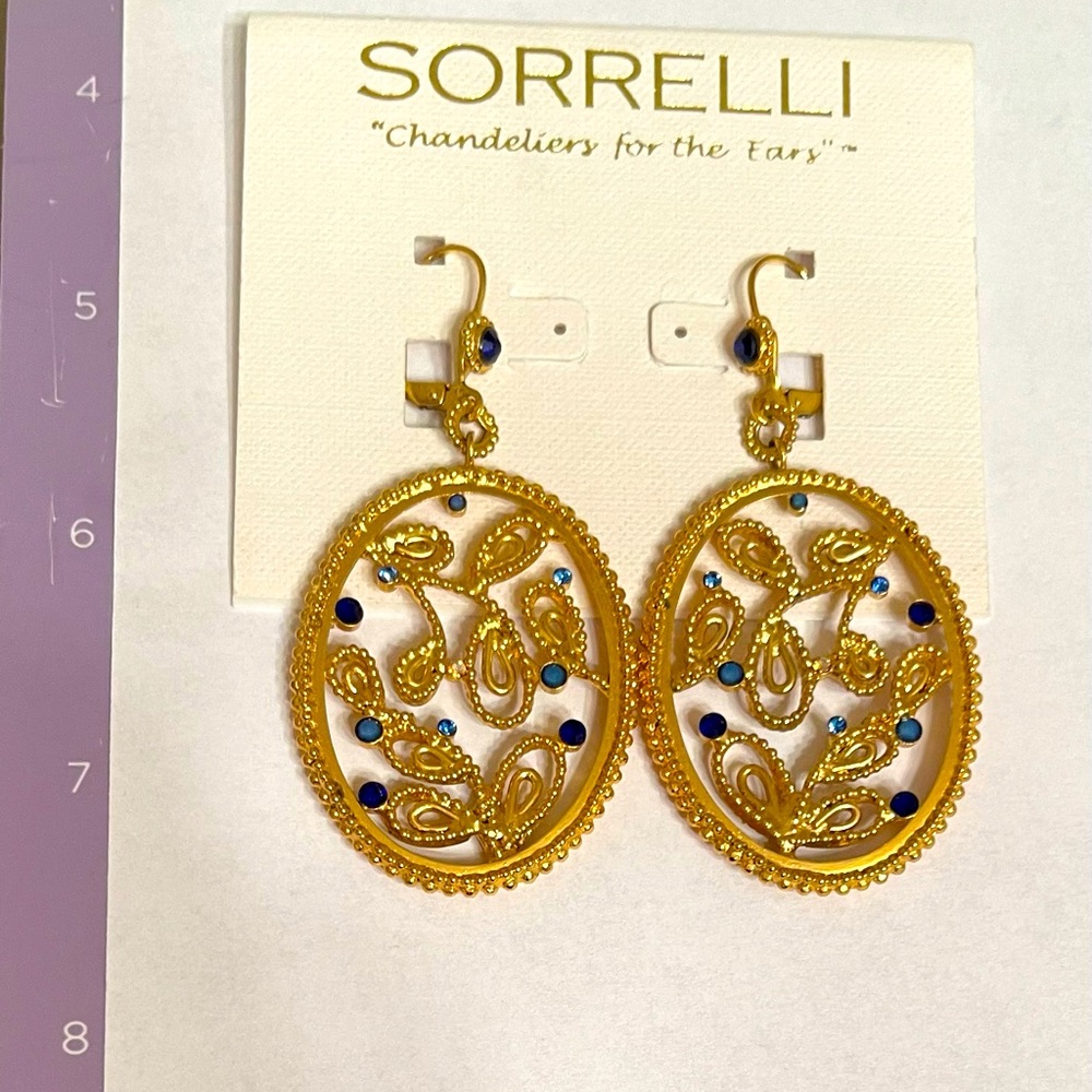 Sorrelli Statement Earrings - Lapis and Bright Gold Finish